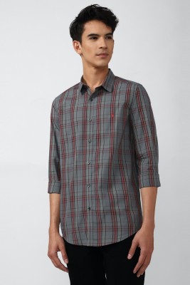 Simon Carter Men Checkered Casual Grey Shirt