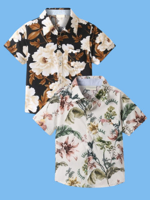 KILLER Boys Floral Print Casual Dark Green Shirt(Pack of 2)