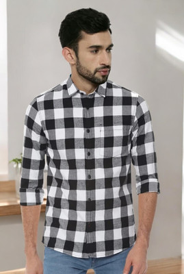 SHAH TEXTILES Men Checkered Formal Black, White Shirt