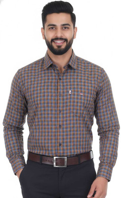 ALEAF Men Self Design Party Brown Shirt
