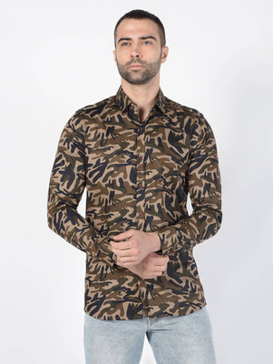 Lee Cross Men Printed Casual Brown Shirt