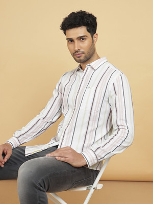 Wrangler Men Striped Casual White Shirt