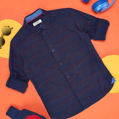 Pantaloons Junior Boys Striped Casual Dark Blue, Maroon Shirt