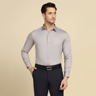 TAHVO Men Solid Casual Grey Shirt