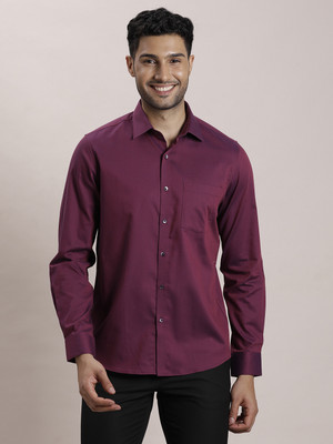 TURTLE Men Self Design Formal Maroon Shirt