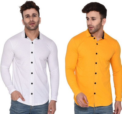 BEYOU FASHION Men Solid Casual White, Yellow Shirt(Pack of 2)