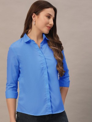 METRONAUT Women Solid Casual Blue Shirt