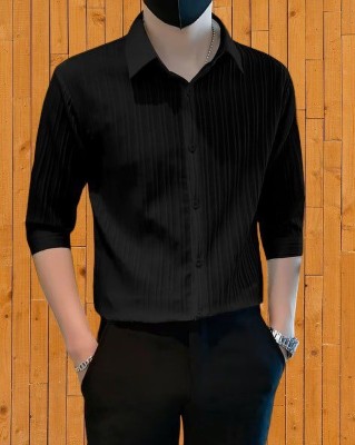 SATADHAR ENTERPRISE Men Striped Casual Black Shirt