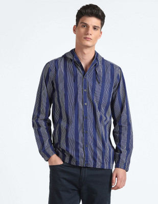FLYING MACHINE Men Striped Casual Blue Shirt