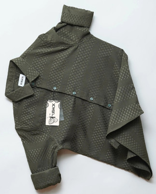FUBACK Men Self Design Casual Green Shirt