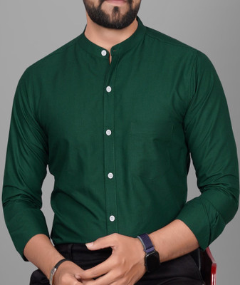 Voroxy Men Solid Casual Dark Green Shirt