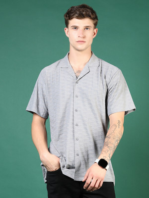 V-MART Men Self Design Casual Grey Shirt