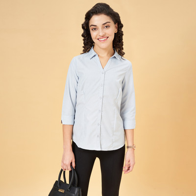 Annabelle by Pantaloons Women Printed Formal Grey Shirt
