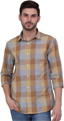 CANTABIL Men Checkered Casual Beige Shirt