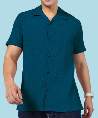 INDICLUB Men Self Design Casual Blue Shirt
