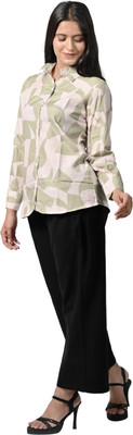 Belle Noor Women Printed Casual Green, Beige Shirt