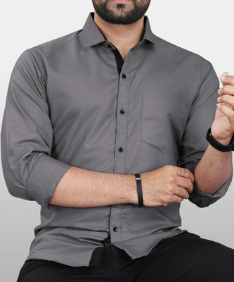 Duooble Men Solid Casual Grey Shirt