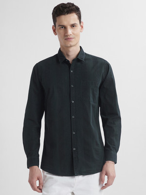 PETER ENGLAND Men Striped Casual Green Shirt