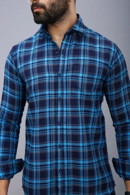 Indi Hemp Men Checkered Casual Dark Blue, Light Blue, White Shirt