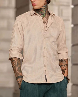 Tyzlo Men Self Design Casual Orange Shirt