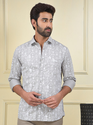 CRIMSOUNE CLUB Men Floral Print Casual Grey Shirt