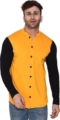 GEUM Men Solid Casual Yellow Shirt