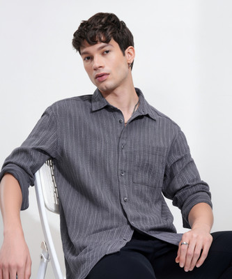 HIGHLANDER Men Self Design Casual Grey Shirt