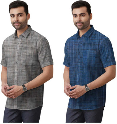 Fems Men Solid Formal Grey, Blue Shirt(Pack of 2)