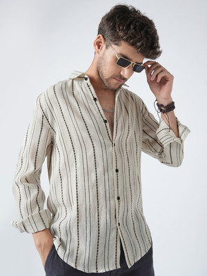 VASTRADO Men Striped Casual Beige Shirt