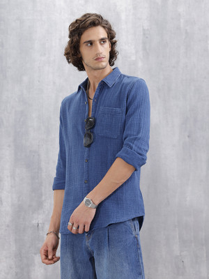 WROGN Men Self Design Casual Blue Shirt