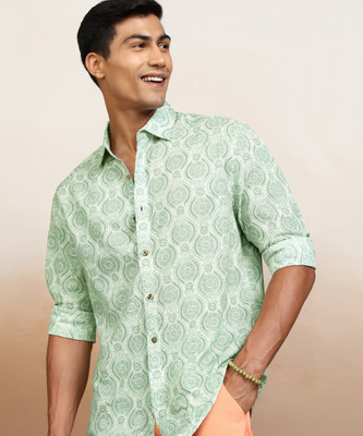 HIGHLANDER Men Printed Casual Light Green Shirt
