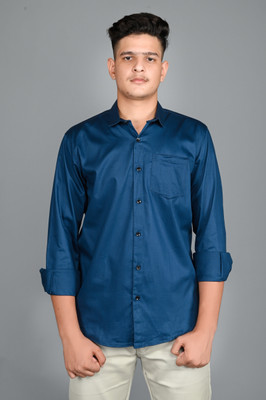 Tanip Men Solid Casual Blue Shirt
