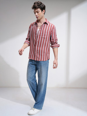 HIGHLANDER Men Striped Casual Red, Beige Shirt