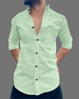 Trilochan Men Solid Casual Light Green Shirt