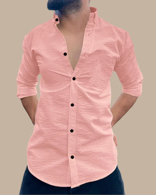 feshopee Men Solid Casual Pink Shirt