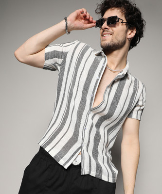 CAMPUS SUTRA Men Printed Casual White, Black Shirt