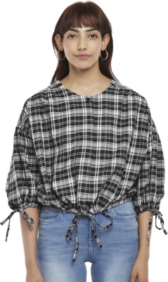 SF Jeans by Pantaloons Women Checkered Casual Black Shirt