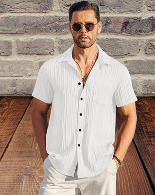 Jayantah Men Self Design Casual White Shirt