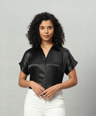 FUNDAY FASHION Women Solid Casual Black Shirt