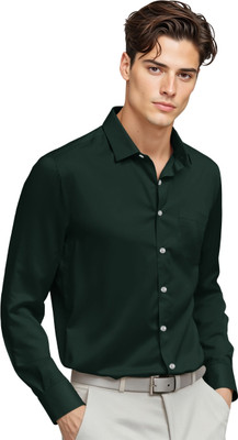 FR Men Solid Formal Dark Green Shirt