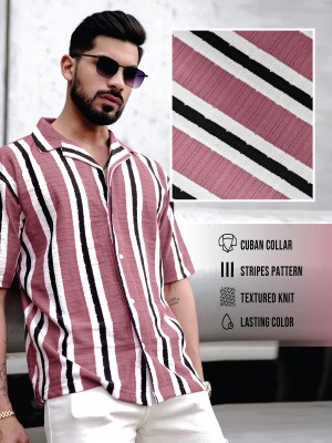 MANIAC Men Striped Casual Brown Shirt