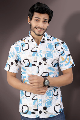 Marmic Fab Men Self Design Casual Light Blue Shirt