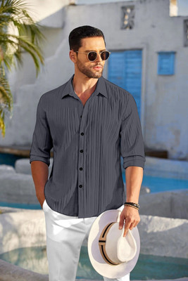 kruze Men Self Design Casual Grey Shirt