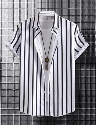 Nirvaan Men Striped Casual White, Black Shirt