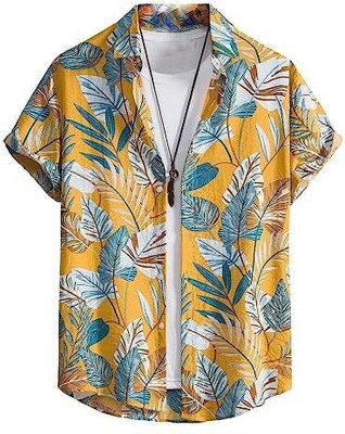 Leriya Fashion Men Printed Casual Yellow Shirt