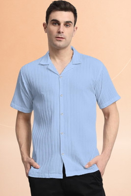 A Dearise Trend Men Self Design Casual Light Blue Shirt