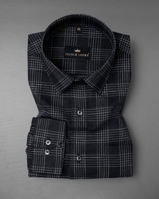 french crown Men Checkered Casual Black Shirt
