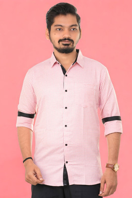 PUBHIZA Men Checkered Casual Orange Shirt