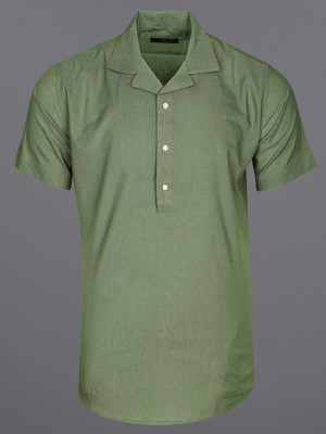 french crown Men Solid Casual Green Shirt