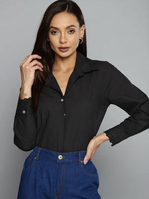CHEMISTRY Women Solid Casual Black Shirt